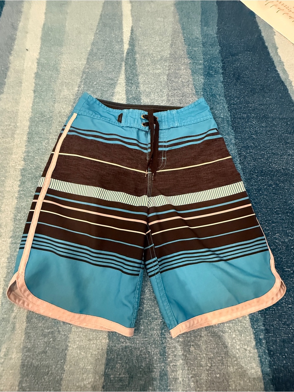 Quicksilver Youth Blue Stripe Swim Trunks, size 7